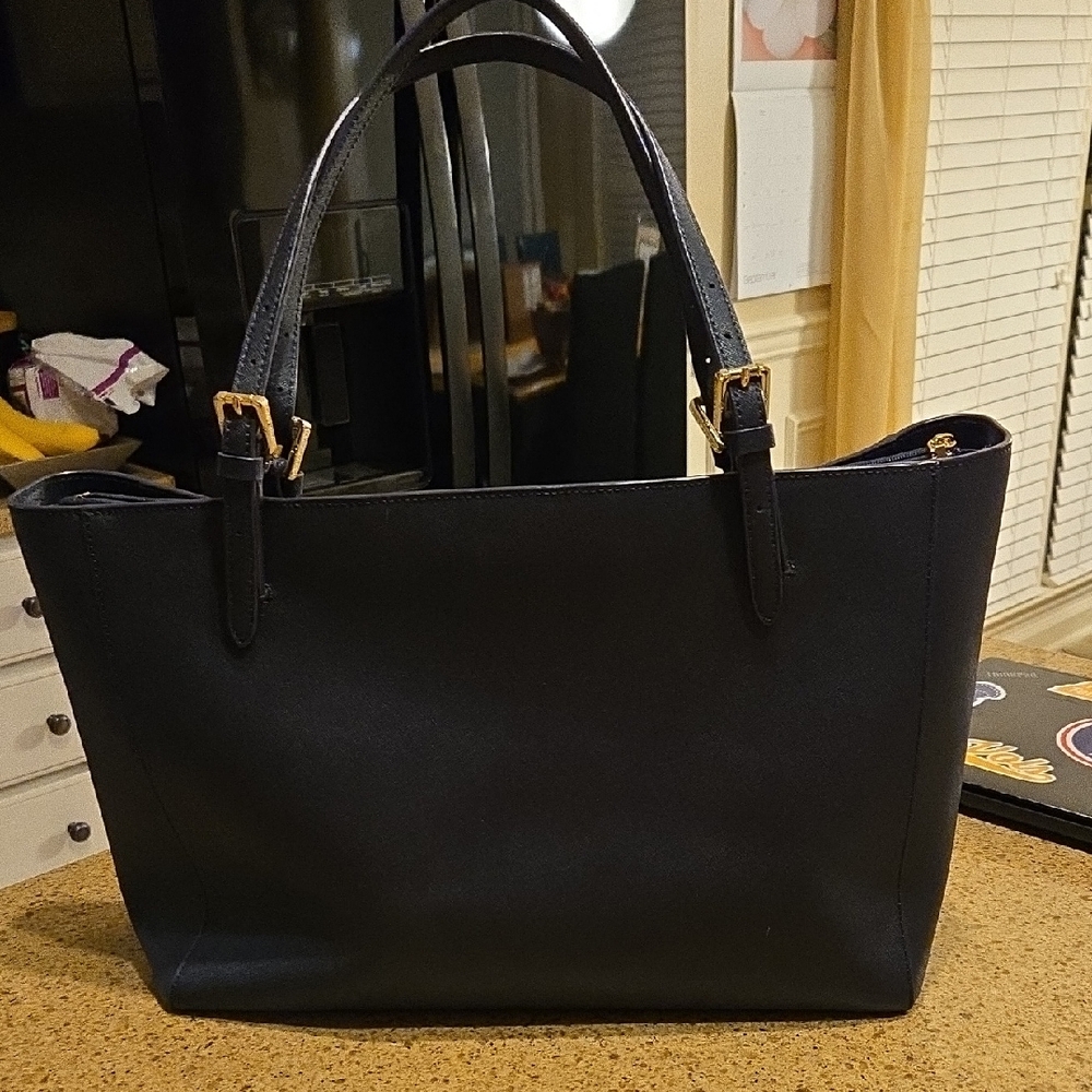 Tory Burch Navy Blue Robinson Saffiano Tote Bag - Picture 2 of 9